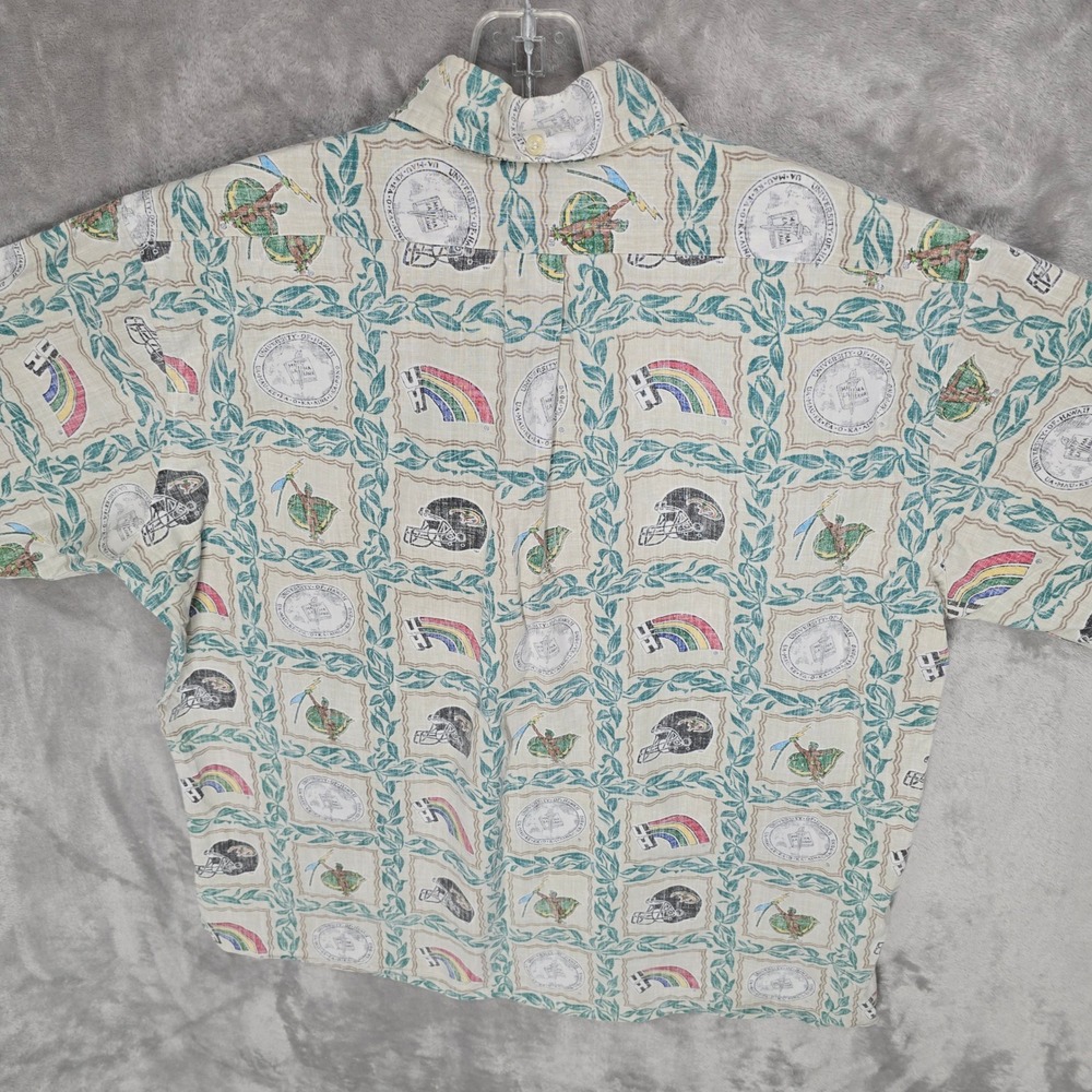 Reyn Spooner Button Down Shirt Mens XL Cream UH Hawaii Rainbow Warriors Football - Picture 14 of 16